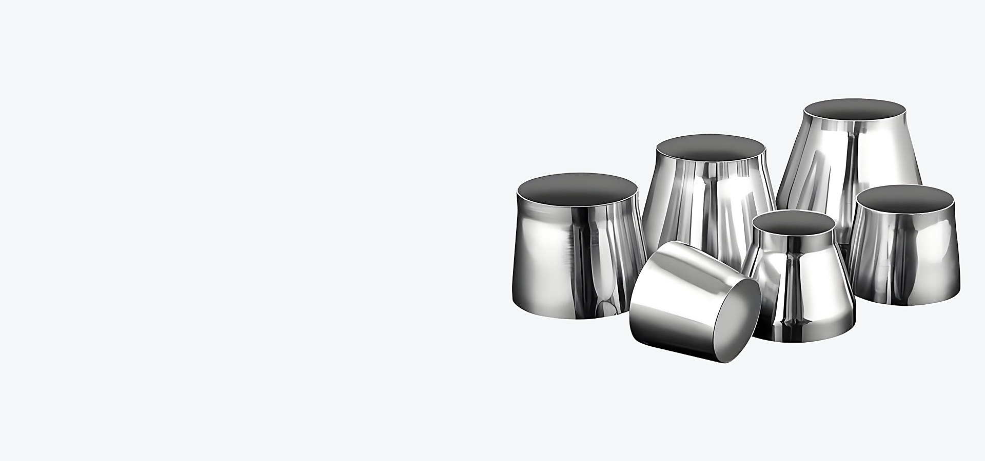 Concentric reducers in nickel alloy and stainless steel after dimensional inspection