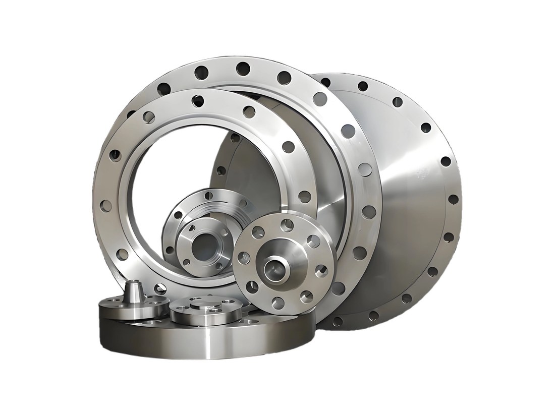 Forged nickel alloy flanges and discs with machined faces and drilled bolt holes